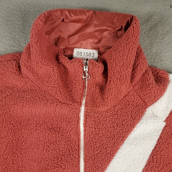 Nike Jacket Womens Small Pink Sherpa Fleece Reversible Big Swoosh Full Zip - Picture 2 of 11